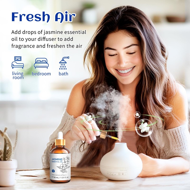 HIQILI Jasmine Essential Oil, for Diffuser, Hair, Skin, Perfume Making
