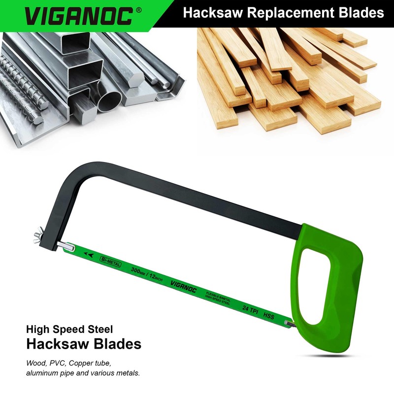 Viganoc 12" Hacksaw Replacement Blades, Bi-Metal High Speed Steel Hack
