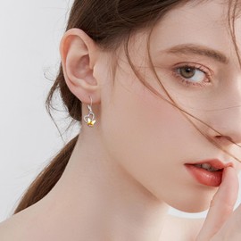 AOBOCO Butterfly Earrings Women's 925 Sterling Silver Leverback Heart Earrings Dangle Drop with Crystal from Austria Birthday Jewellery Gifts for Women Girls Wife Girlfriend, Sterling Silver, Crystal