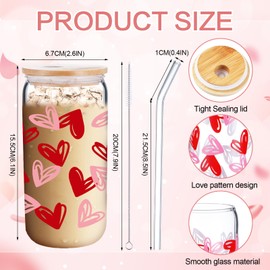 Domensi Domensi 2 Sets Valentine's Day Glass Cups with Hearts Socks Glasses Cup with Lid and Straw Valentines Day Gifts for Couple Women Men Iced Coffee Cups Can Beer Glass for Valentine Party