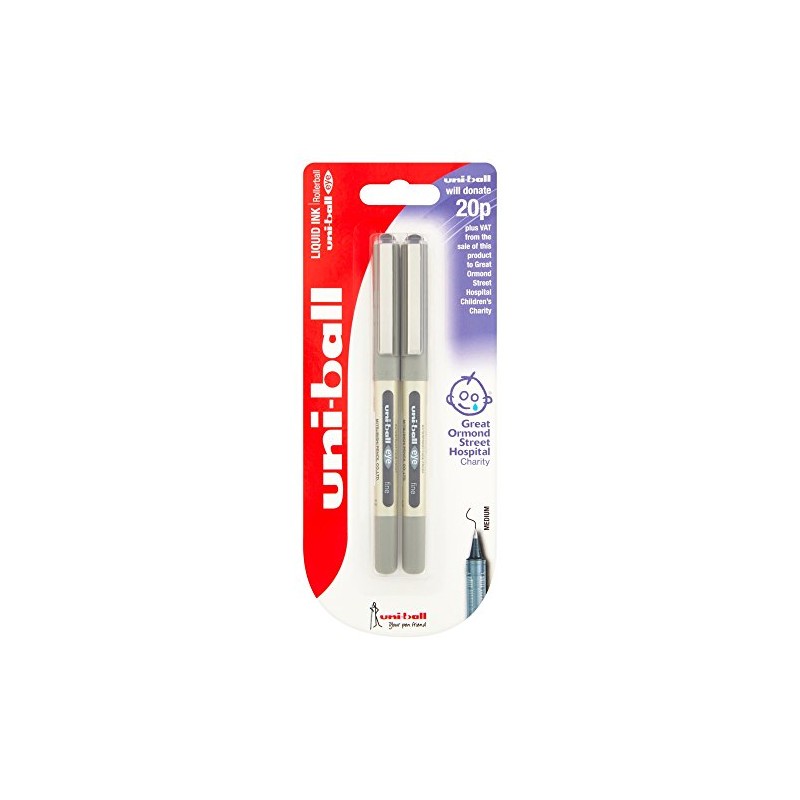 Uni-ball Eye Fine UB-157 Black Rollerball Pen, Pack of 2