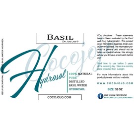 Basil Hydrosol Spray Toner for face Floral Water Cleansing Hydrating Face Mist, for Hydration Pure and Natural Basil Hydrosol for All Skin Types COCOJOJO Basil HYDROSOL - 32 oz