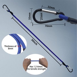 RUOZTEOO 36 Inch 4 Pack Blue Bungee Cords with Hook,Superior Rubber Heavy Duty Straps Strong Elastic Rope for Outdoor Tent, Bike, Rack, Camping, Tarps, Cargo, RV, etc