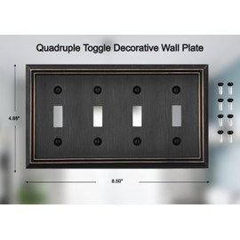 OKAWYC Quadruple Toggle Light Switch Cover Adler Metal Wall Plate, 2-Pack Aged Bronze 2 Gang, Light Switch Cover Decorative Wallplate, Durable