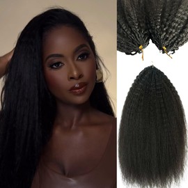 Knotless Pre-Separated Crochet Hair Extensions Kinky Straight 100% Human Hair Feather Crochet Braid Hair Extensions Natural Color 20Inch 120g