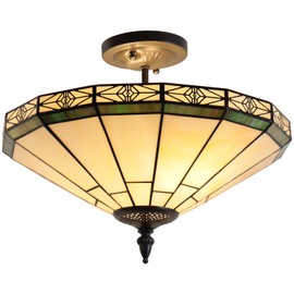 Capulina Tiffany Ceiling Light 2 Light 16 Inches Wide Cream Style Stained Glass Semi Flush Mount Ceiling Lamp for Dining Room Porch Hallway Kitchen Entryway