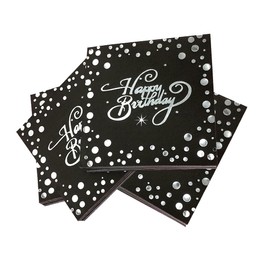 YOYEAH Pack of 40 Napkins Black with Silver for Table Decoration - Happy Birthday Napkins, Black Decoration Birthday, Funny Napkins for Girls and Boys (Silver)