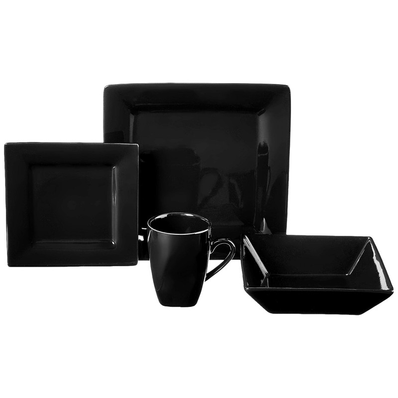 10 Strawberry Street Nova Square Dinnerware Set, 16 PIECE, Black