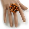 40mm Diameter/Black/Orange Acrylic/Glass Bead Daisy Flower Flex Ring - Size