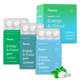 NeuroGum Energy Caffeine Gum (54 Pieces) - Sugar Free with L-theanine + Natural Caffeine + Vitamin B12 & B6 - Nootropic Energy & Focus Supplement for Women & Men - Keto & Vegan, Variety Pack