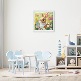 Rabbit Diamond Painting Kits for Kids with Frame, 5D Diamond Arts and Crafts Gifts for Kids Girls Boys Age 4-8-10-12, Full Round Drill Gem Art Mosaic Kits for Home Decor(18x18 cm)