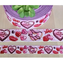 7/8 & 1.5" (1 YD) Happy Valentine's Day Grosgrain Ribbon Chocolate Candy Hearts - 1.5 inch