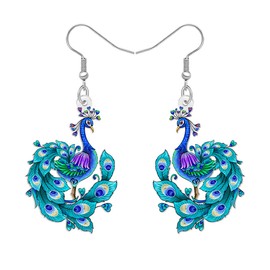 LONYOO Acrylic Peacock Gifts Aesthetic Peacock Earrings Elegant Tropical Bird Art Deco Jewelry Bird Lover Gifts for Women Mom Nature Lovers (Blue)