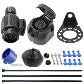 SPARKMOTO 12 V Waterproof 13-Pin Trailer Plug and 13-Pin Trailer Socket with Full Mounting Accessories Including Trailer Socket Plug Holder for Cars Caravans AHK RV (Classic)