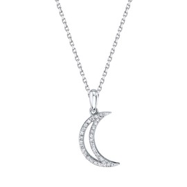 SERAFINA Diamond Moon Charm Pendant Necklace Little Treasures | 925 Sterling Silver Name Necklace with Natural Diamonds | 0.06 Carats and 16" to 18" Adjustable Necklace for Her