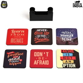 Gkd Coaster Set of 6 Motivational Wooden Coasters with Proper Coaster Stand Designer Coaster Set Fit for Tea Cups,Coffee Mugs (Square 3.8X3.8 Inch) (Motivational Quotes)