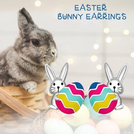 KUMSODE Rabbit Earrings, Silver 925 Stud Earrings for Women, Created Jewellery, Cute Earrings for Girls, Birthday Gifts