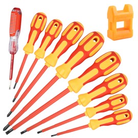 uoboeuq 9 Piece 1000V Insulated Electrician Screwdrivers Set with Magnetic Tips, Slotted and Phillips Bits Non-Slip Grip, with 1 Test pen Electrical screwdriver set