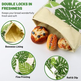 2 Pack Reusable Beeswax Food Wraps Bread Bags for Homemade Bread Loaf, Organic Cotton XL Sourdough Beeswax Bread Bag Supplies Sandwich Wrapper, Sustainable, Fresh Keeping, Food Storage Containers