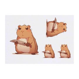 4 x 'Angry Capybara' Temporary Tattoos - Water Resistant, Skin-Safe, Non-Toxic Transfers, Mixed Sizes (TO00085734)