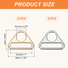 PATIKIL 1.5 Inch Triangle Buckle Adjuster, 18 Pcs Triangle D Ring Metal Buckles with Bar Swivel Clip for Bag Strap Webbing Dog Tag Clip, Silver/Light Gold