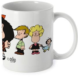 Grafoplás - Tazza con manico facile da impugnare, Mafalda Amici, ceramica, capacità 330 ml, 9,5 x 8 cm, perfetta per le tue bevande, ideale come regalo
