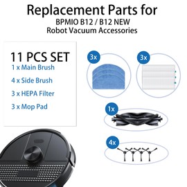 Replacement Parts for BPMIO B12 / B12 NEW Robot Vacuum Accessories 1 Main Brush 4 Side Brush 3 HEPA Filter 3 Mop Pad