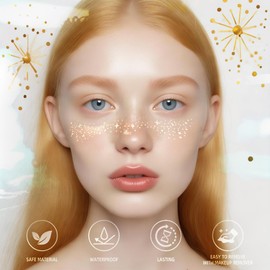 6pcs Glitter Freckles Face Tattoo, Sparkle Freckle Tattoo, Gold & Sliver Freckles Temporary Face Tattoos Sweatproof Waterproof Fake Freckles Professional Make Up Dancer Costume Parties (Sliver)