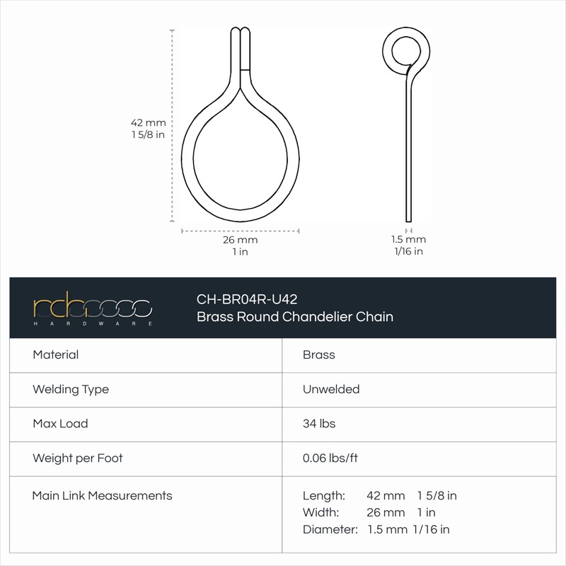 RCH Hardware CH-04R-SN Brass Chandelier Chain, Satin Nickel (1 Foot)