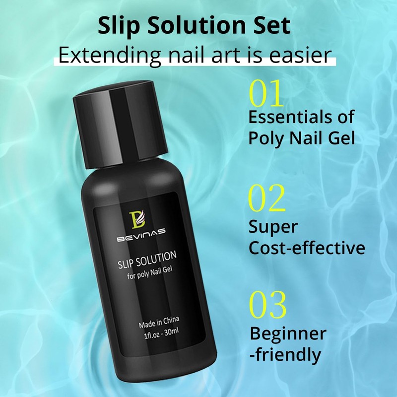BEVINAS 4Fl.Oz Slip Solution for Poly Gel Nail Kit Slip
