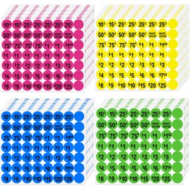 Yard Sale Stickers, 1344 Pcs Garage Sale Price Stickers 3/4" Colored Price Tags Label Stickers with Price for Yard Garage Fle Market Sale 4 Bright Colored Preprinted Dollar Pricing Labels