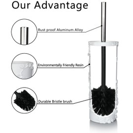 Indecor Home White Floral Branches Design Resin Toilet Bowl Brush and Holder Set, Elegant Bathroom Cleaning Tool with Durable Bristles, Compact and Functional