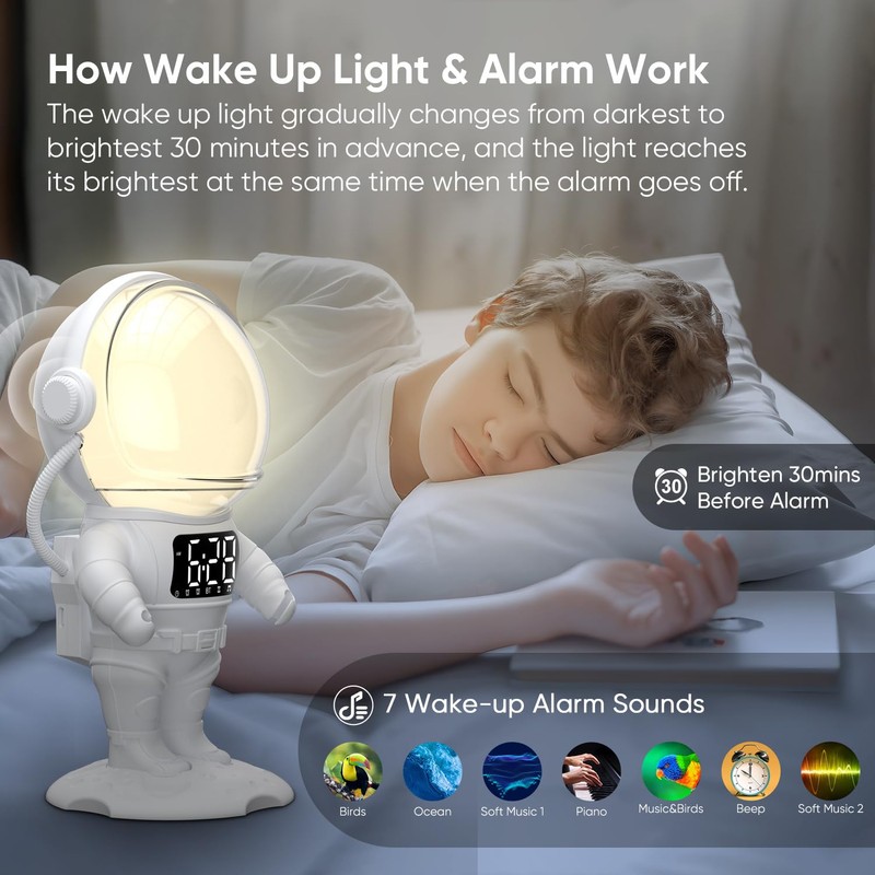Astronaut Wake Up Light Sunrise Alarm Clock for Kids, Heavy