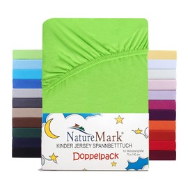 NatureMark Set of 2 Children's Jersey Fitted Sheets, 100% Cotton, for Cot and Cot 70 x 140 cm, Apple Green