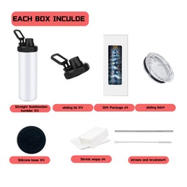 20oz sublimation sport tumblers blanks with two lids ，flat edge sublimation tumblers，double wall stainless steel insulted cup，for Heat Transfer, White (4, with spout lid)