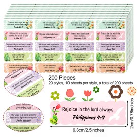 Outus 200 Pieces Bible Verse Stickers Scripture Inspirational Decals Bible Verse Motivational Faith Decals Jesus Christian Seal Stickers for Christmas School Present Tag Spice Cup Bottles Decoration