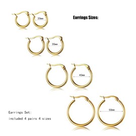 Krstudent 4 pairs Titanium Steel Gold Hoop Earrings for Women, Huggie Hypoallergenic Cartilage Piercing Earrings Set 20,30,40,50MM