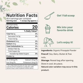 Organic Pineapple Powder, 8oz | 100% Natural Fruit Powder | Freeze-Dried Pineapples Source | No Sugar & Additives | Great Flavor for Drinks, Smoothie, & Beverages | Non-GMO & Vegan Friendly