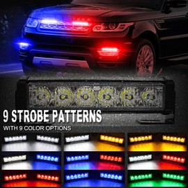 FOXCID 2 X 6 LED 9 Modes Traffic Advisor Emergency Warning Vehicle Strobe Lights for Interior Roof/Dash/Windshield/Grille/Deck Universal Waterproof (White/Red)