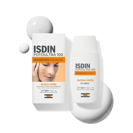 Isdin Fotoultra 100 Active Unify SPF 50+, Protector Solar Facial, Aclara y Unifica el Tono de Piel, 50 ML