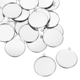 sourcing map Round Pendant Blank Tray, 30Pcs 30mm - Stainless Steel Cabochons Setting Blank Base for DIY Crafting and Keychains Making (Silver)