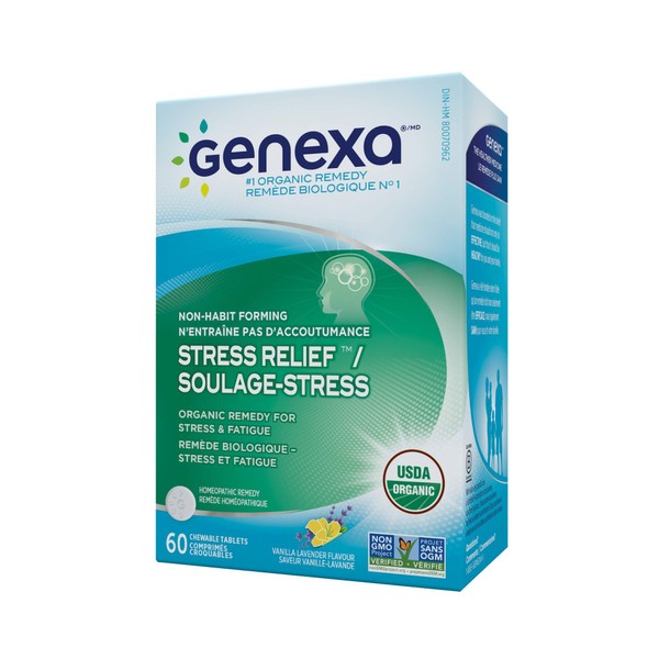 Genexa Stress Relief - 60 Tablets | Certified Organic & Non-GMO, Physician Formulated, Homeopathic | Stress & Fatigue Remedy