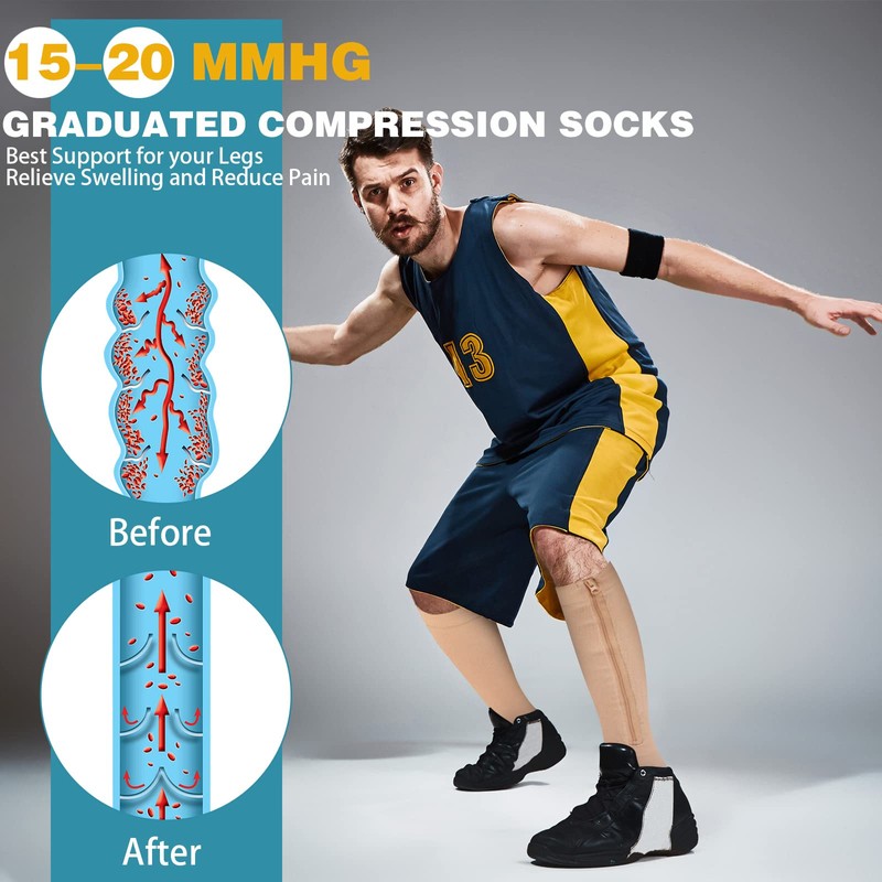 Hillban 2 Pair Plus Size Calf Zipper Compression Socks 15