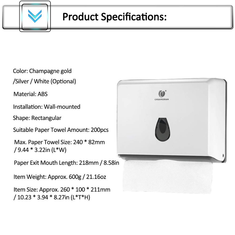 BBX Lephsnt Paper Towel Dispenser, CHUANGDIAN Wall-Mounted Hand Towel Dispenser