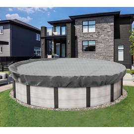 Coarbor 22' Round Winter Pool Cover for 18' Above Ground Pools Safety Pool Covers with Wire Rope Hemmed All Edges Super Heavy Duty Strong Double Stitched Seam Light Gray