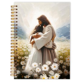 Qabliqo Jesus Christian Spiral Notebooks, Christian Gift Journal for Women, Daisy Flower Field Jesus Hugging Journals for Woman, Religious Notebook for Note Taking, 5.5x8.3 Inch