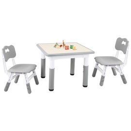 FAHKNS Kids Table with 2 Chairs, Height Adjustable Toddler Table and Chairs Set for Graffiti Desktop,Non-Slip Legs,Kids Multi-Activity Desk for Learning, Reading, Playing, Painting, Eating