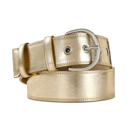 AI DEEBLUE Wide Gold Belt for Women Belts with Gold Buckle Waist Belt for Dresses Jeans Pants Party, Gold, S: Fit Waist Size 26"-32"