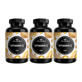 Vitamin C Set of 3 - 3 x 180 Tablets - High Dose with 1,000 mg per Tablet - Vitamin C as L-Ascorbic Acid - Vegan - Developed in Germany & Laboratory Tested