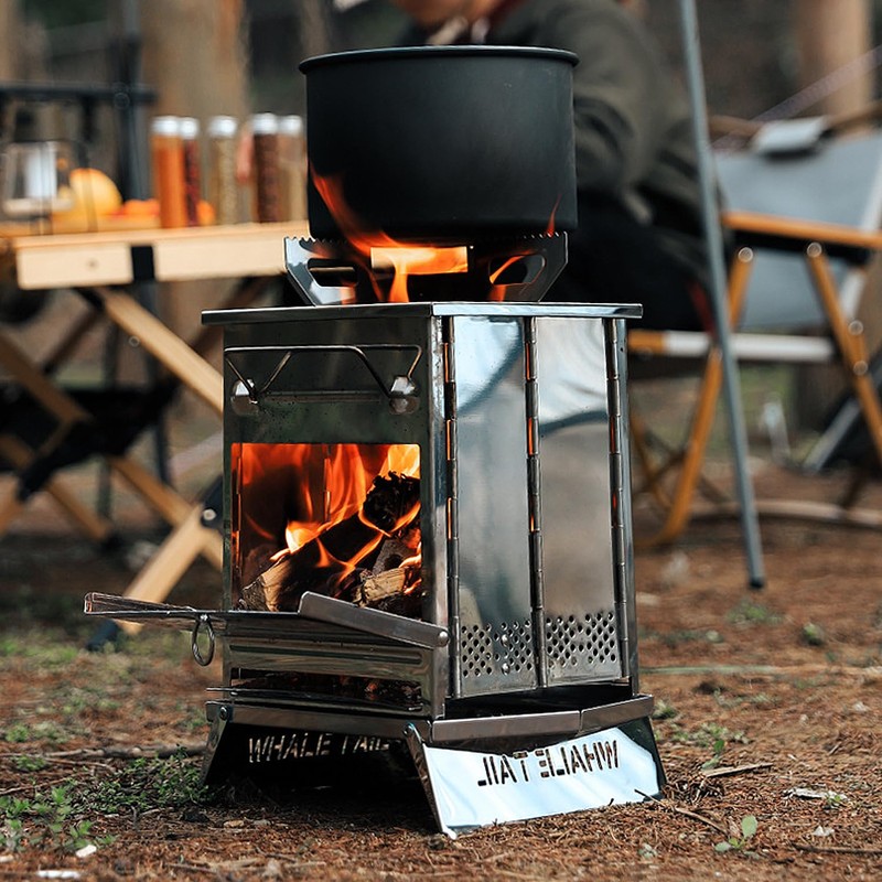 JEMLYD Portable Folding Wood Burning Camping Stove with Grill, Stainless